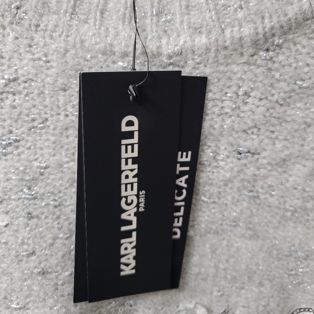 Karl Lagerfeld Gray Women's Bonjour Script Sweater | Size: XL - Picture 6 of 10